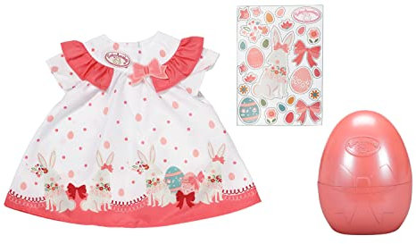 Baby Annabell Osterkleid im Ei, Puppenkleid in rosa und weiß mit Osterhasen im Osterei für 43 cm Puppen, inkl. Stickerbogen zu Ostern, 707203 Zapf Creation
