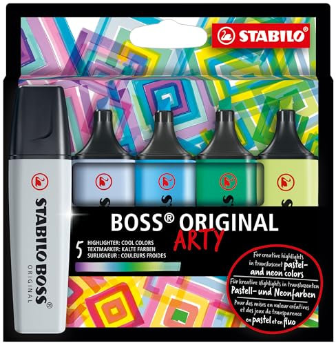 Stabilo BOSS ORIGINAL - ARTY - Cool Colors - Evidenziatore - Astuccio da 5 - Colori assortiti