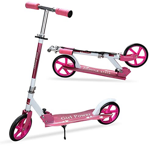 Cecaylie Roller Kinder Scooter, 2 Räder Kickscooter 3 Höhenverstellbare Kinderroller 205mm Big Wheel Cityroller mit Tragegurt, Tretroller bis 100kg für Mädchen Jungen Kinder ab 5 Jahre, Rosa