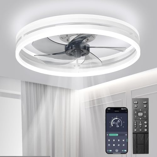 Leise Deckenventilator Mit Beleuchtung 72W Dimmbare Deckenleuchte Mit Fernbedienung Und APP 6 Geschwindigkeiten Lampe Mit Ventilator Timer Deckenventilatoren Schlafzimmer Wohnzimmer Licht (Weiß,50cm)