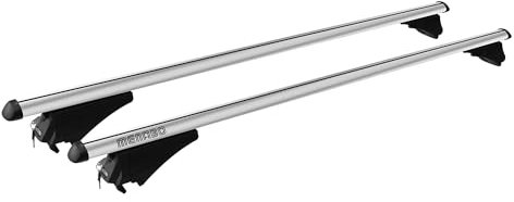 Menabo - Portabicicletas transversal compatible con Audi A4 B8 Avant 2007 – 2015 | TÜV, portaequipajes de techo, portaequipajes de techo, portaequipajes de aluminio, 2 piezas, color plateado