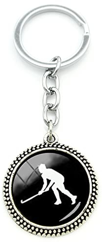 Cool Ball Fans Geschenk Feld Hockey Sport Schlüsselanhänger Glas Cabochon Schmuck Hockey Ath, weiß, L