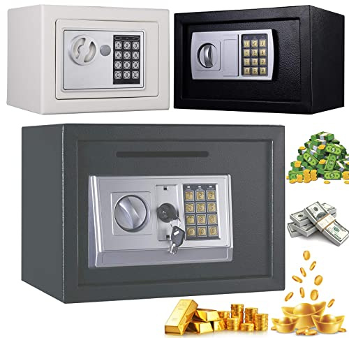 Electronic Security Metal Steel Safe box For Home, 16L Portable Money Cash Safe Box with 2 Emergency Keys & Digital Password, Safety Key Lock Cabinet Safes, 35 x 25 x 25 cm, Black