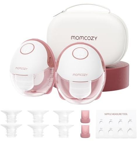 Momcozy Breast Pump Hands Free Mobile Style | M6, Wearable Breastfeeding Electric Breast Pump Ideal Rhythm More Milk, DoubleFit Flange More Fit & Discreet with 3 Modes 9 Levels, 24mm - 2 Pack Cozy Red