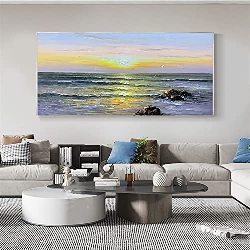 RGVV Handgemalte Acrylbilder Abstrakt,Extra Große Wandkunst Original Handgemaltes Ölgemälde Meer Sonnenaufgang Naturlandschaft Wandmalerei Rahmenlose Strukturierte Kunstwerke Wohnkultur Für Wohnzimme