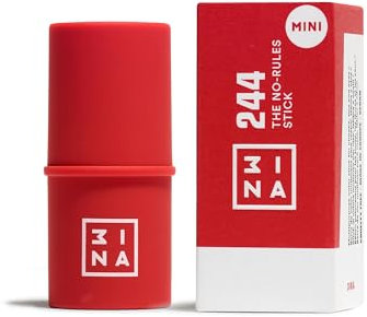 3INA Makeup The No-Rules Stick 244 (mini) Rouge Blush Stick pour yeux, lèvres, joues avec de l'acide hyaluronique, pour une finition naturelle et lumineuse, taille de voyage, végétalien, sans cruelty