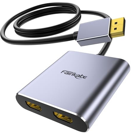 fairikabe Adattatore DisplayPort a doppio HDMI, splitter DisplayPort a HDMI 4K 60Hz per due schermi, display esteso, DP 1.2 to 2 display hdmi per scheda grafica portatile