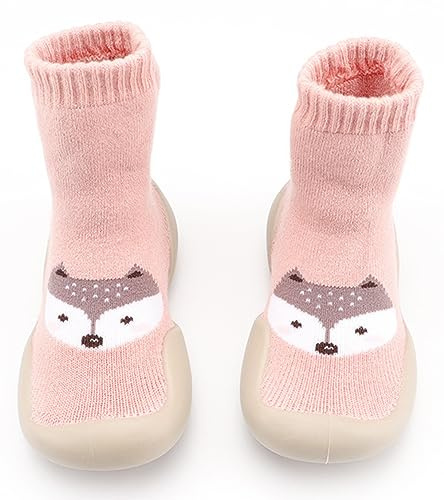 Non-Slip Baby Toddler Sock Shoes Cute Kid First Walking Shoes Pre-Walker Winter Warm Baby Slipper Socks with Rubber Soles Baby Girls Boys Soft Sole Shoe Socks Sneakers Trainers
