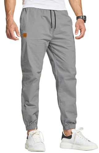 JustSun Pantalones de Trabajo Hombre Casuales Deporte Pantalones Chinos Hombre Pantalones Cargo Hombre Jogging Algodón Slim Fit con Bolsillos Gris L