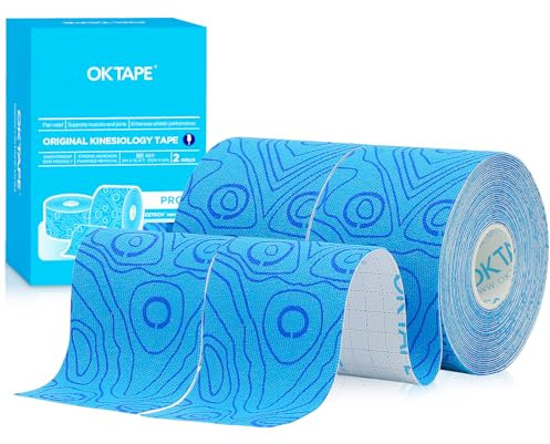 OK TAPE PRO Bande de Kinésiologie,Bande Physiothérapeutique, Bande Médicale, Sport et Physiothérapie,5cm x 5m,2 Rouleaux,Bleu