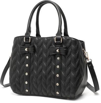 Miss Lulu Handtaschen für Damen, Designer Gesteppte Henkeltaschen mit Schleife, Große PU-Leder Schultertasche für Arbeit, Schule, Reisen (Schwarz)