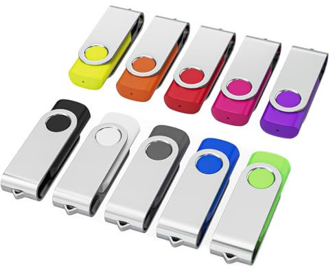 Cle USB 16 Go Lot de 10,WOOOLKEN Clé USB 2.0 Flash Drive Clés USB Pivotant Stockage Disque Mémoire Stick Pendrive avec 10 Couleurs