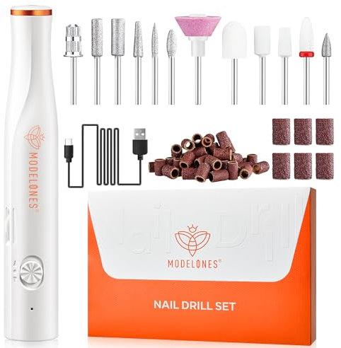 modelones Nagelfräser Kabellos, 13 in 1 Fräser für Gelnägel 25000 u/Min, Maniküre und Pediküre Set, LED Licht, Nagelfeile für Gelnägel- Acrylnägel- Nagelformen- Entfernen von Hornhaut Maniküre Set