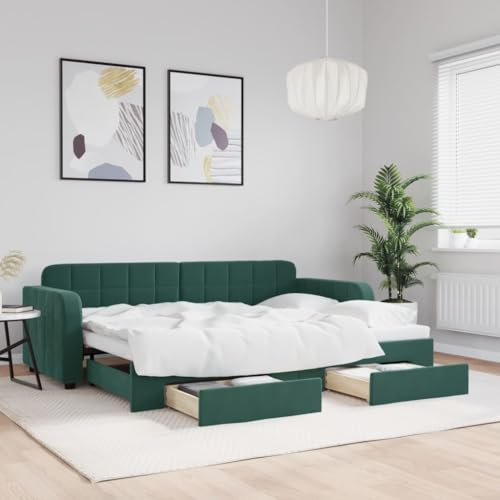 CKioict Palettenbett Modernes Bettgestell Jugendbett Tagesbett Ausziehbar mit Schubladen Dunkelgrün 80x200 cm SamtGeeignet für Gästezimmer, B&Bs, Schlafzimmer