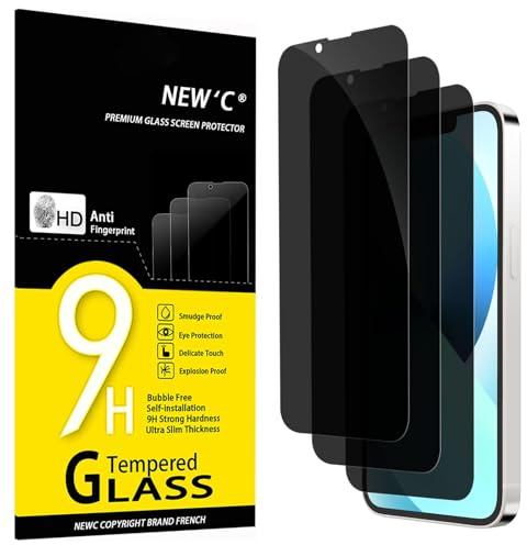 NEW'C 3 Pack, Privacy skärmskydd i glas för iPhone 13 Mini (5,4 tum), balanserad 35-graders sekretessvinkel med ögonskydd, Ultra hållbar 9H hårdhet, bubbelfri