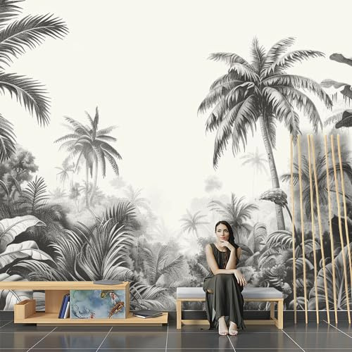 Fototapete 3d Effekt Einfach Schwarz und Weiß Tropisch Dschungel Palme Bäume Design Tapete Tapeten Wandtapete Wand Schlafzimmer Wohnzimmer