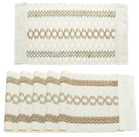 QUARKZMAN 6Stk Gewebte Stoff Tischsets Deckchen mit Quasten Tisch Matten Bauernhaus Geflochtene Beige Leinen Makramee Tisch Matte für Esszimmer Tisch Küche Party 11.81x19.69 Braun