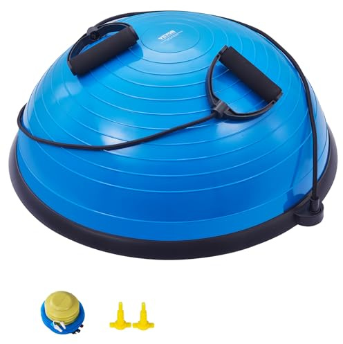 VEVOR Demi-Ballon Fitness 62 cm, Ballon d'Équilibre Capacité 300 kg, Station d'Équilibre avec Bande de Résistance et Pompe à Pied, Entraînement Complet du Corps, Domicile, Gym, Gymnastique, Bleu