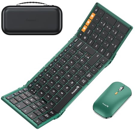 ProtoArc XKM01 Foldable Keyboard and Mouse, Folding Bluetooth Keyboard Mouse Combo for Travel, 2.4G+Dual Bluetooth, Full-Size Rechargeable Portable Keyboard, QWERTY UK Layout - Black & Green