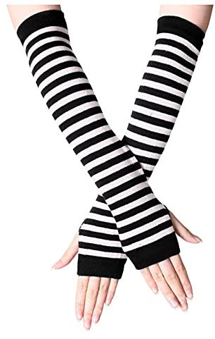 Kielsjajd 1Paar Fingerlose Handschuhe Handgelenk Kleidung Gothic Zubehör Cosplay Arm Bein Handwärmer Schwarz Lange Armwärmer Gestreift Fingerlose Handschuhe für Frauen Winter