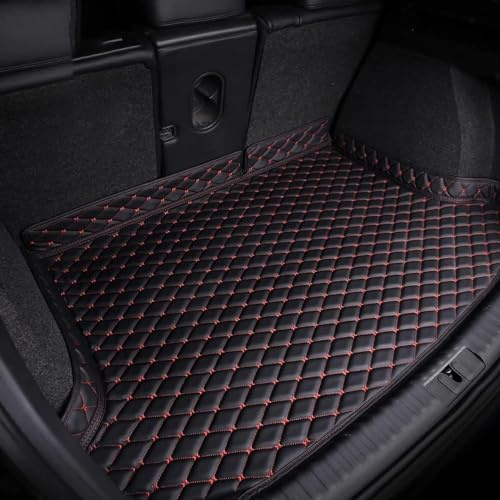 Auto Leder Kofferraummatte für VW Golf 7/GTI R Mk7 2013-2018, Kofferraum Schutz Kofferraumschutz Zubehör Allwetter Kofferraummatte Auto Kofferraumwanne Zubehör,Bla-ck-Red