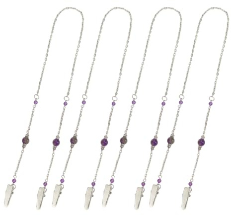 BENECREAT 4 Stück Metall Lätzchenhalter, 52cm Metall Serviettenclip Kette Lanyard mit Amethyst Dekor Halskette Clips für Haus, Restaurant, Picknick, Reisen, Zeichnung Studio