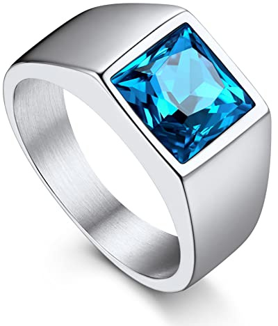 Bandmax Stein Ring Damen Herren Siegelring Edelstahl Ring mit Stein Schwarz/Blau Bandring Zirkonia Ring Herren Schmuck Accessoires Größe 54mm bis 72mm wählbar