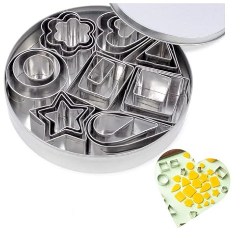 24 Pcs Cookie Cutters Set MINI Biscuit Pastry Cutters Stainless Steel Heart Star Circle Round Flower Shapes Pastry Baking Mould for Cookie Fondant Cake Decorating Cake Cutter
