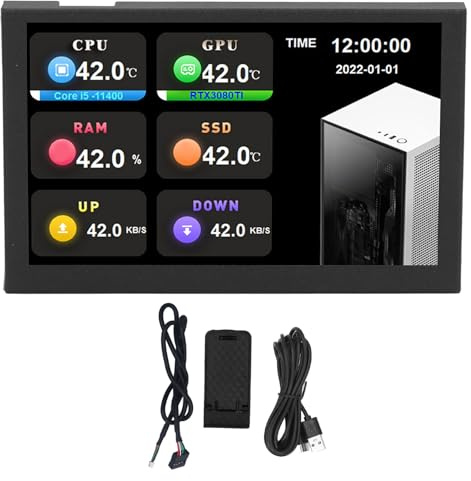 Hyuduo Mini Schermo USB IPS 5 Pollici HD 800x480, Monitor Temperatura PC e Dati in Tempo Reale, Display Secondario Tipo-C con Guscio in Alluminio, Temi Personalizzabili e Supporto Regolabile