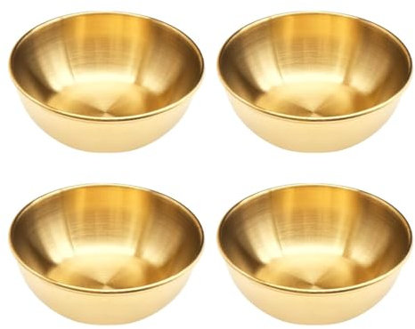 DXPETA 4 Pcs Dipping Bowls, Small Bowls for Dips, Gold Stainless Steel Sauce Dip Bowls, Soy Sauce Dishes, Seasoning Plate, Small Round Saucers, Sushi Seasoning Dipping Bowl (3.2inch)
