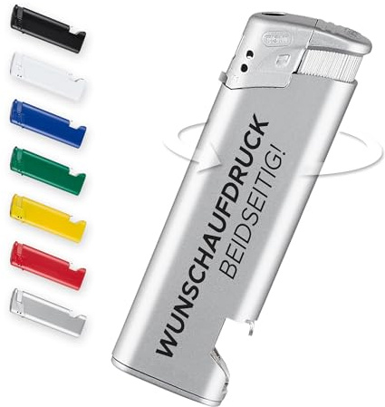 #teamludorf 100 Stück Silberne Feuerzeuge mit Flaschenöffner - Nachfüllbar, robust, personalisiert mit eigenem Logo - Perfekt für Hochzeiten, Messen, Feiern & Werbegeschenke