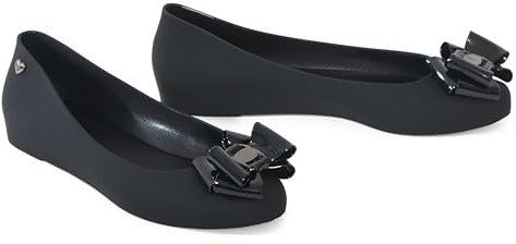kraftd Womens Jelly Ballet Shoes Bow Details Slip-On Flats Peep Toe Ballerina Pumps | Ladies Footwear | Office Pump | Shoe (Black Matt, 5)