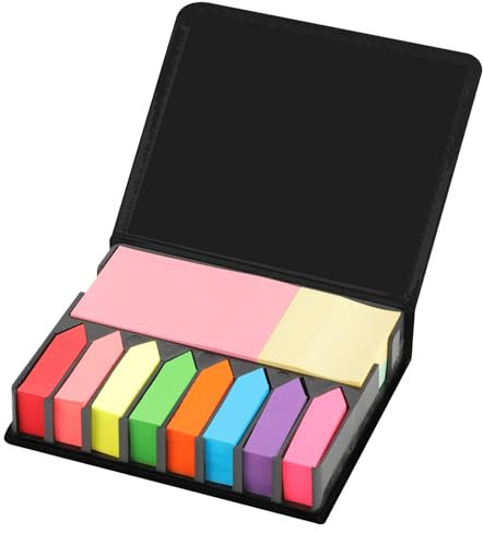 Notizzettel Set – 2000 Stück, 12 Farben, 3 Größen, Zettelboxen mit Haftmarkern, Pfeil- und Seitenmarkern, inklusive Notizzettel Box und PU Etui – Bürobedarf, Bürozubehör, Büromaterial
