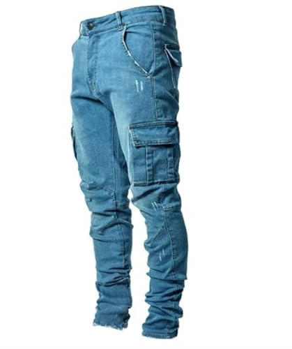 Jeans cargo da uomo in denim slim fit elasticizzato strappato jeans retrò casual pantaloni in denim punk pantaloni da lavoro dritti