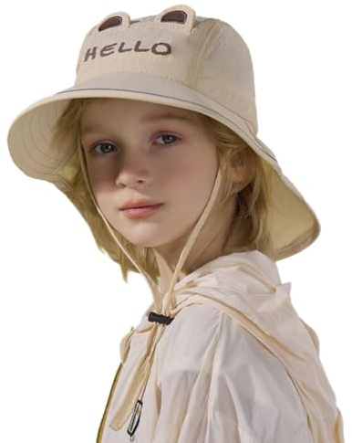 Gorro de talla 51 para niñas con protección para el cuello, UPF 50+, ala ancha, gorra de verano para exteriores, corbata ajustable, para niños y niñas de 3 a 10 años, juego de bufanda para niño de 1
