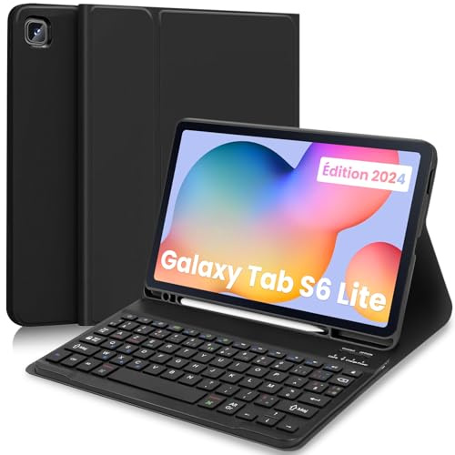 YUEJIDZ Coque Français Clavier pour Samsung S6 Lite 2024, Noir