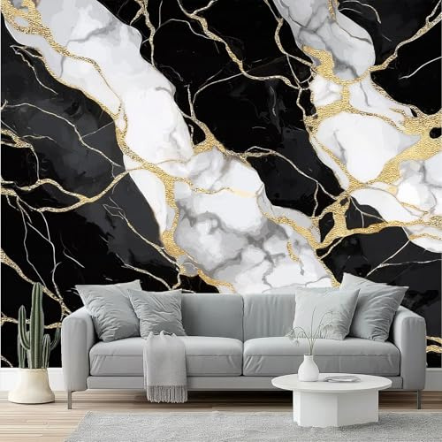 Mural Wallpaper for Golden Marble Light Luxury Modern Wall Art for Bedroom, 200 x 140 cm Murals for Bedroom,for Living Room Kids Bedroom Office Hallway Kitchen Black Gold