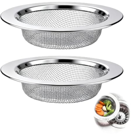 Abflusssieb Edelstahl Rostfrei 2er Set, 11,5 cm Großes Sieb für Dusche Waschbecken Spüle, Haarsieb Abflussfilter Küche Bad, Feines Sieb gegen Verstopfung, spülmaschinenfest, mit abgerundetem Rand