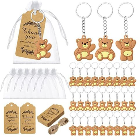 Exogio 20 Stück Kleiner Schlüsselanhänger Babyparty-Souvenirs, Gastgeschenke Taufek, Glücksbringer mit Organza-Beutel, Dankeschön-Anhänger für Gastgeschenke Hochzeit, Geburtstagsparty-Zubehör