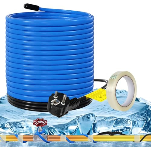 Ollewiellan 6M Frostschutz Heizkabel mit Thermostat und 10m Klebeband, 102W 230V Frostschutzkabel Rohrbegleitheizung IP68 17W/M mit Automatikschalter, Heizband für Wasserleitung