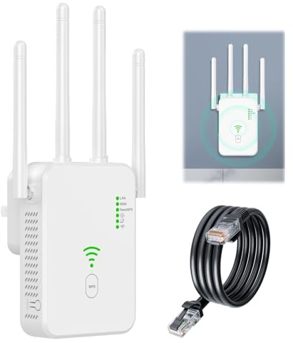 2025 Wifi Extender Signal Booster 300mbps 4 Antennas Home Wireless Internet Repeater Greater Coverage Long Range Amplifier Booster Quick Setup Works with Any Wifi Router Uk Plug White