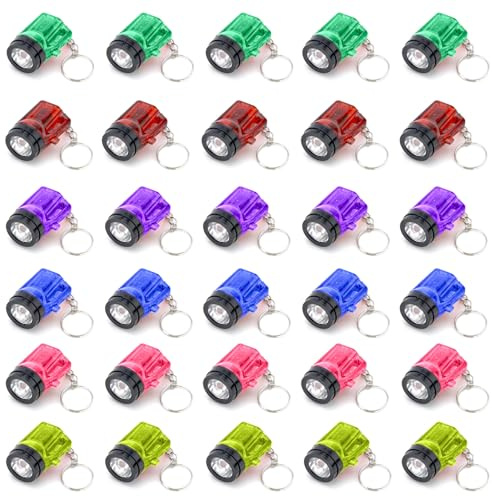 DAWRIS 30 Stück Mini Taschenlampe Schlüsselanhänger Set, bunte LED Lampe