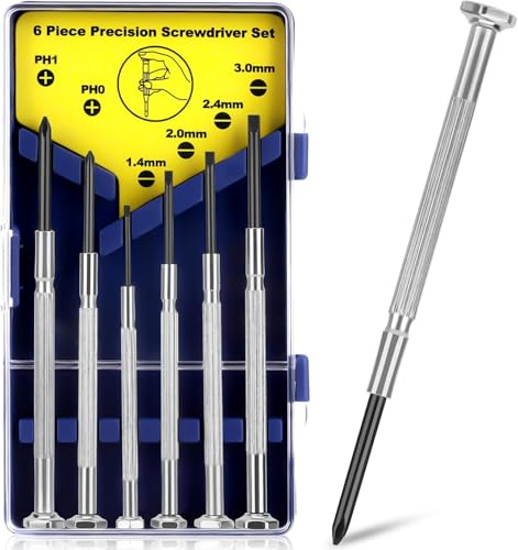 6-Piece Mini Precision Tool Kit – Small Screwdriver Set for Glasses Repair, Watch Jewellery Maintenance – Flathead and Phillips Drivers in Pocket Case – Compact Repair Accessories (Silver)