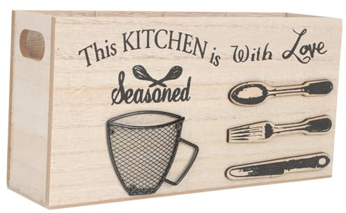 MUELODSIC Wooden Cutlery Organizer and Household Utensil Case, Multi-compartment Kitchen Utensil Storage Box 30x15x8cm, Countertop Wooden Cutlery Holder for Home Kitchen Dining Table