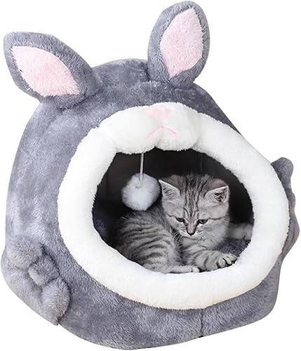 BANTASE Panier for Chat, Pot De Miel, Lavable, for Chien, Petite Grotte Chaude, Améliore Le Sommeil, avec Coussin Moelleux Amovible(B,Small)