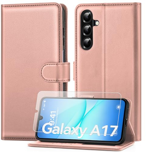 ivencase Coque pour Samsung Galaxy A17 avec Verre Trempé, Or Rose