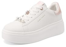 QUEEN HELENA Sneakers Platform Scarpe da Ginnastica con Strass Donna X32-9 (X34-13 Bianco e Rosa, Sistema Taglie Calzature EU, Adulto, Donna, Numero, Media, 35)