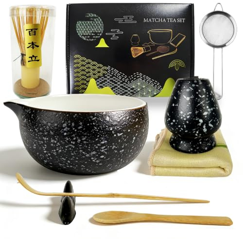Set Matcha – Ciotola in Ceramica con Beccuccio Ergonomico, Frusta in Bambù, Cucchiaio e Supporto Inclusi, Kit Completo per la Cerimonia del Tè, Ideale per gli Appassionati della Cultura del Tè