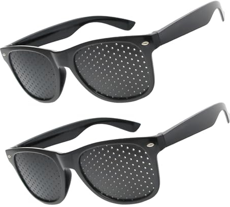 2 Stück Rasterbrille Schwarz Augentraining Sehvermögen Loch Damen Herren | Pinhole glasses augenstress, unisex tragbar bequem, gegen ruhig entspannt, sehtraining übungen, schonung erholsam