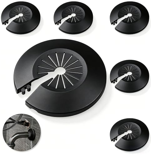 AmiCera Lot de 6 rosettes universelles pour tuyaux de chauffage, 14-45 mm, revêtement de tuyau de chauffage, cache-radiateur, convient pour tuyaux d'eau, tuyaux de gaz (noir)